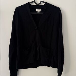 J. Crew Black V-Neck Button-Front Cardigan in Cotton Cashmere Blend